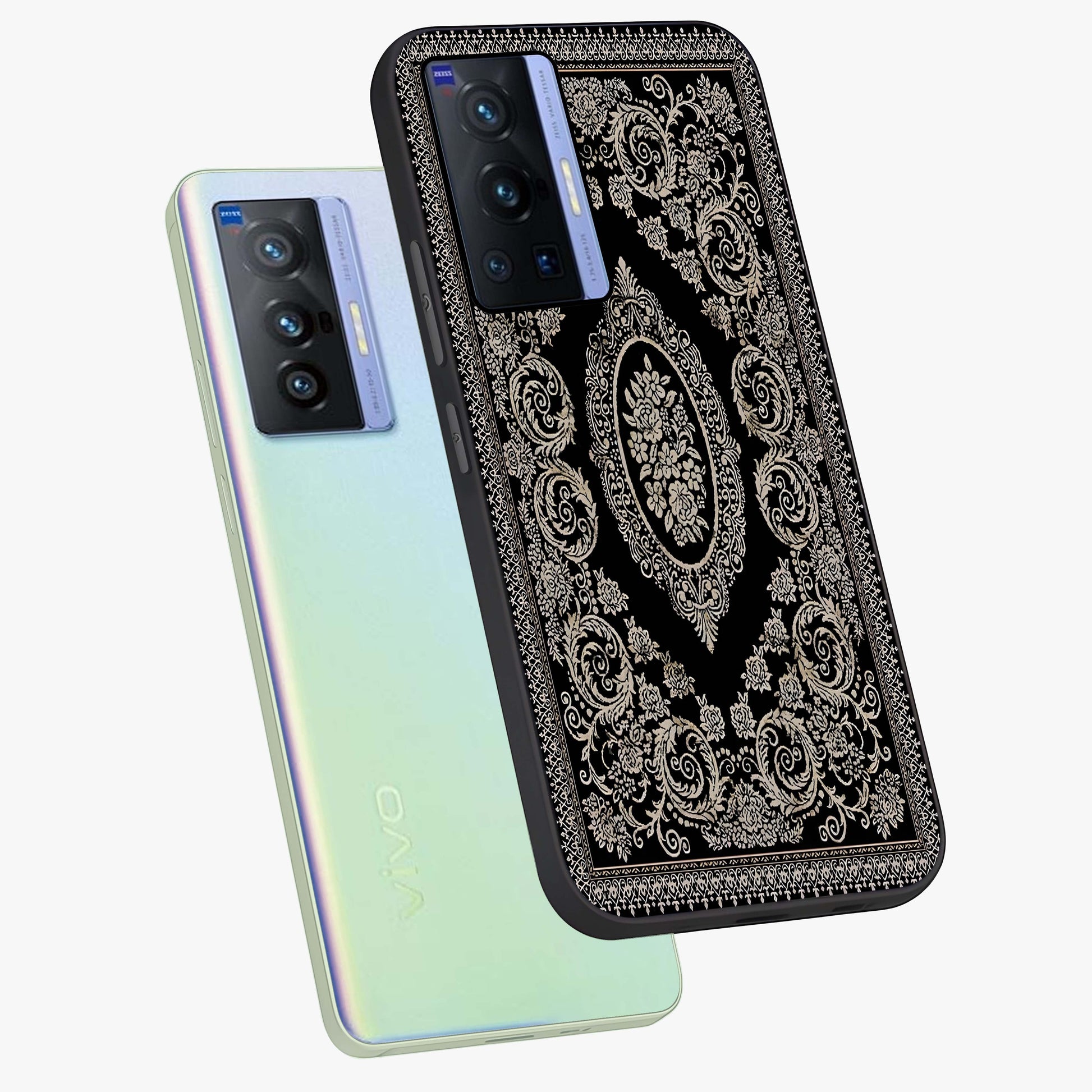 Noir Bloom Elegance Glass Case displayed in angled mockup highlighting refined flower design with stylish noir aesthetic.