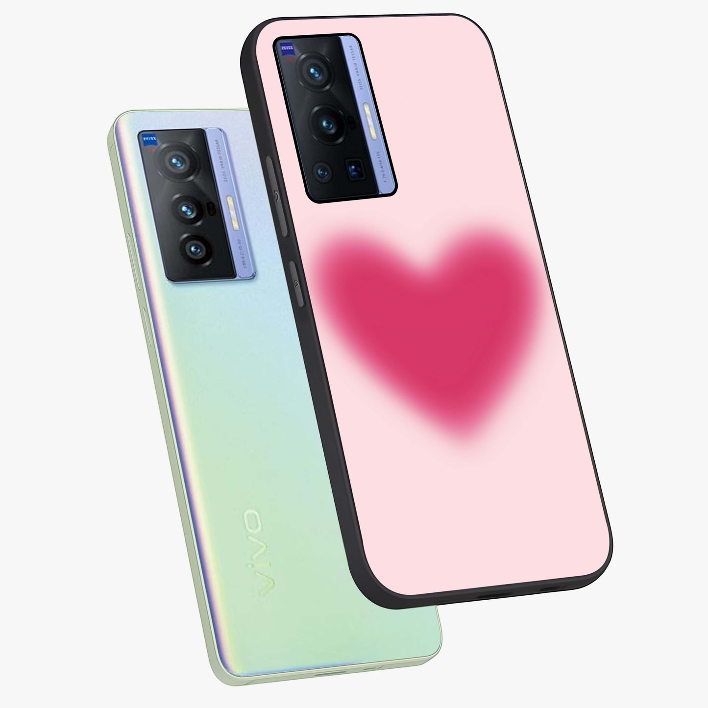 Pink Aura Heart Glass Case displayed in angled mockup highlighting vibrant pink heart design with dreamy aura aesthetic.