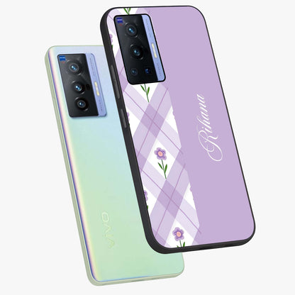 Purple Diamond Floral Glass Case displayed in angled mockup highlighting elegant purple flower design with decorative pattern.