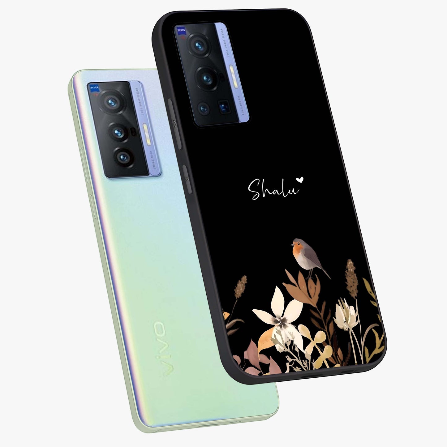 Quiet Garden Tune Custom Name Glass Case displayed in angled mockup highlighting delicate floral garden design with custom name feature.
