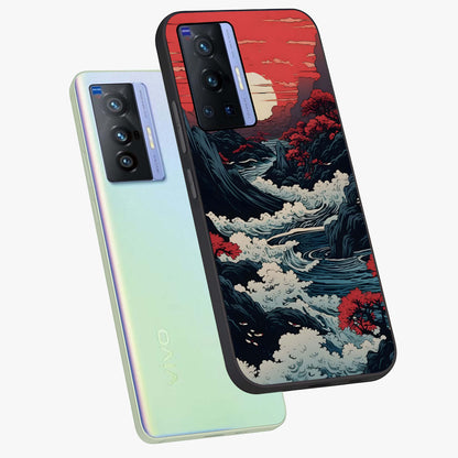 Red Sunset Scenery Glass Case displayed in angled mockup highlighting glowing sunset sky design with scenic aesthetic.