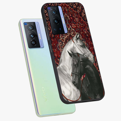 Regal Stallion Tapestry Glass Case displayed in angled mockup highlighting royal stallion design with decorative heritage aesthetic.
