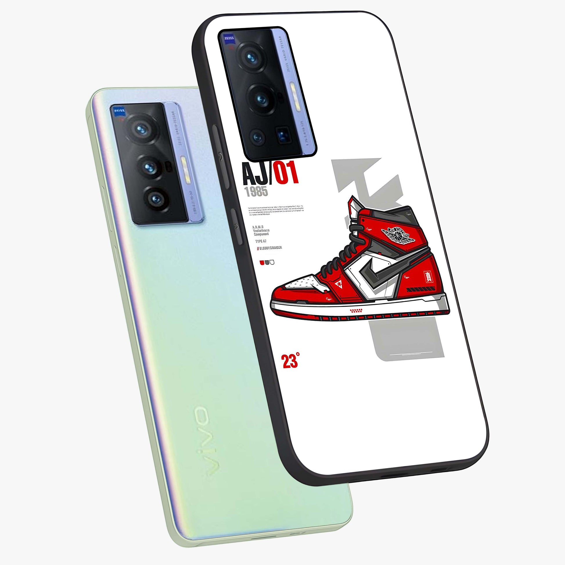 Retro Sneaker Blueprint Glass Case displayed in angled mockup highlighting detailed shoe design with sporty retro aesthetic.