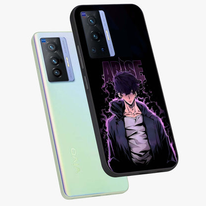 Shadow Monarch Awakening Glass Case displayed in angled mockup highlighting dramatic shadow warrior design with fantasy aesthetic.