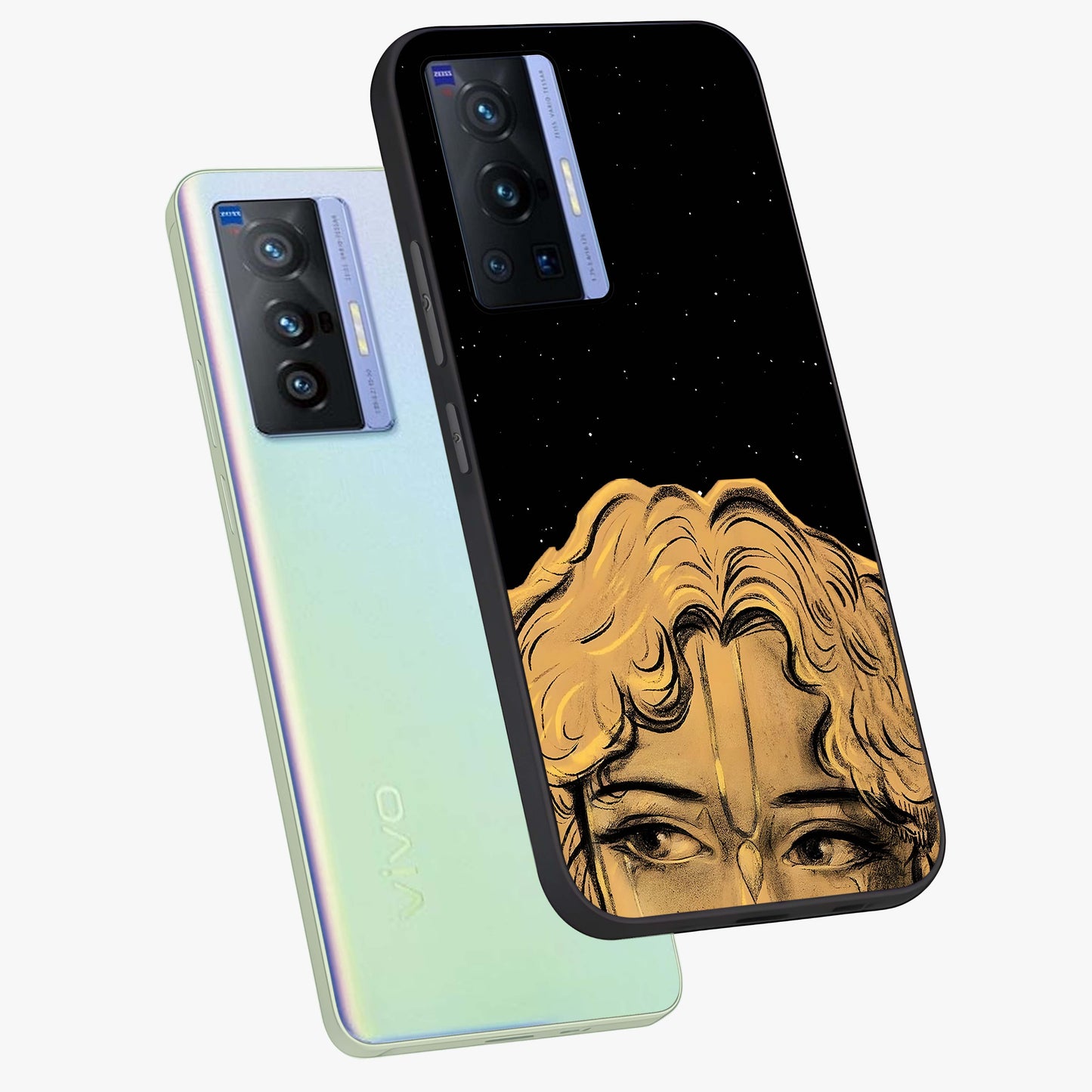 Shri Krishna Art Glass Case displayed in angled mockup highlighting spiritual Krishna illustration with divine aesthetic.