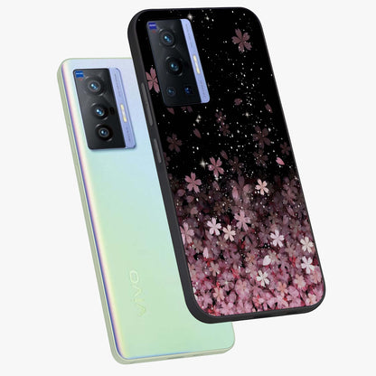 Small Starry Flowers Glass Case displayed in angled mockup highlighting tiny flower pattern with celestial aesthetic style.