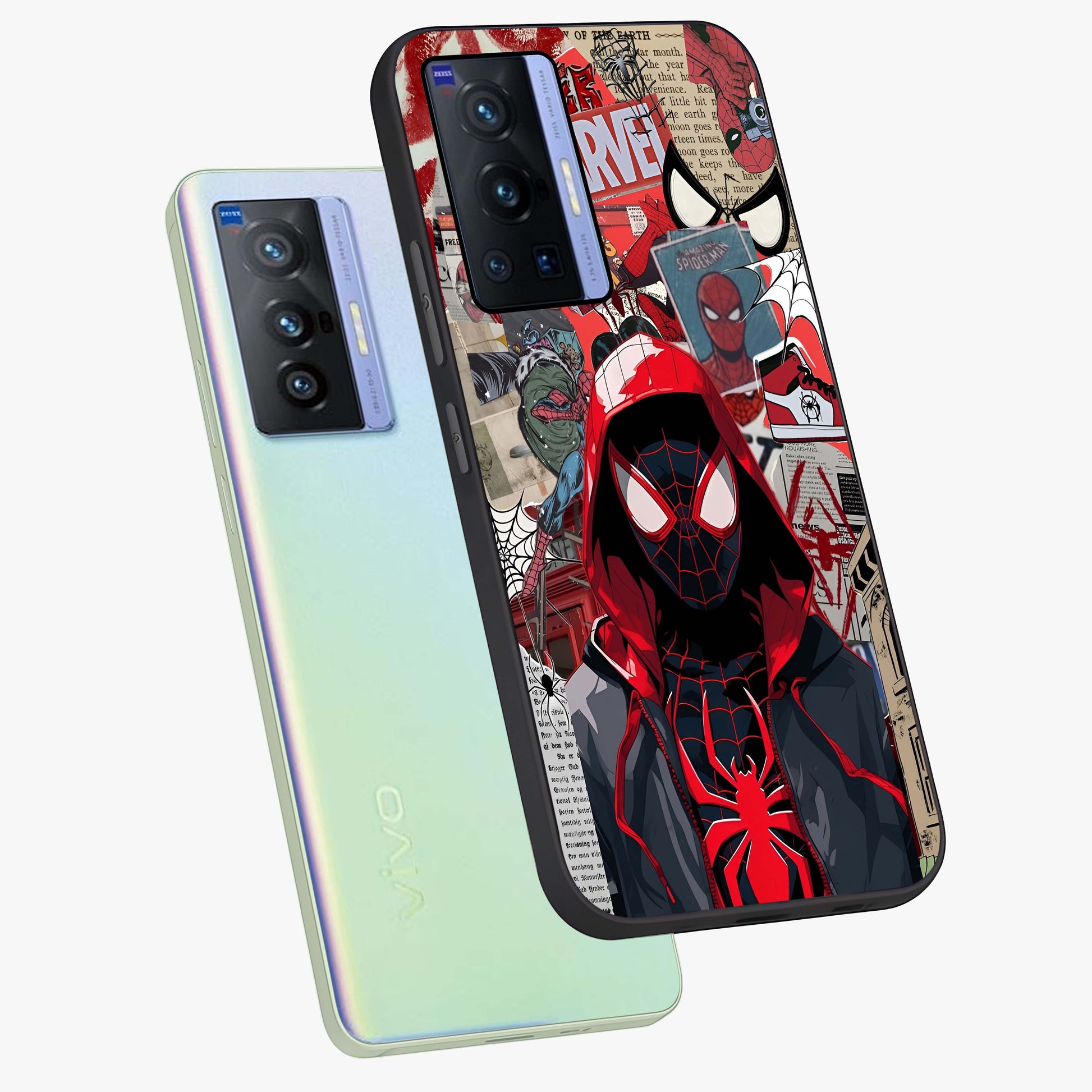 Spider Collage Street Glass Case displayed in angled mockup highlighting dynamic street style collage design with comic aesthetic.