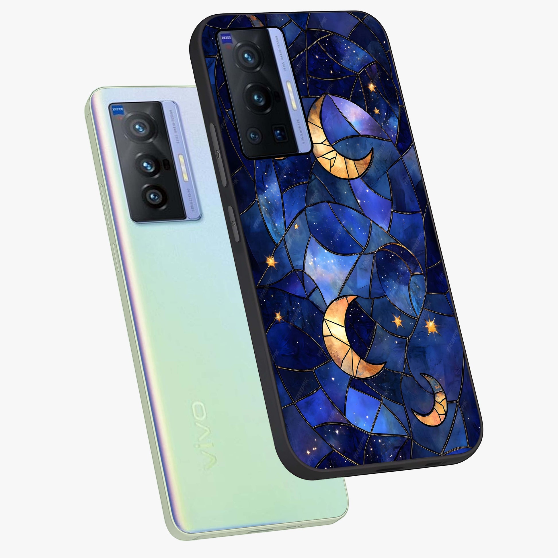 Starlit Sky Tapestry Glass Case displayed in angled mockup highlighting celestial night pattern with artistic aesthetic style.