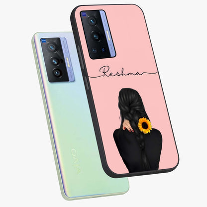 Sunflower Braid Beauty With Custom Name Glass Case displayed in angled mockup highlighting elegant sunflower design with custom name feature.