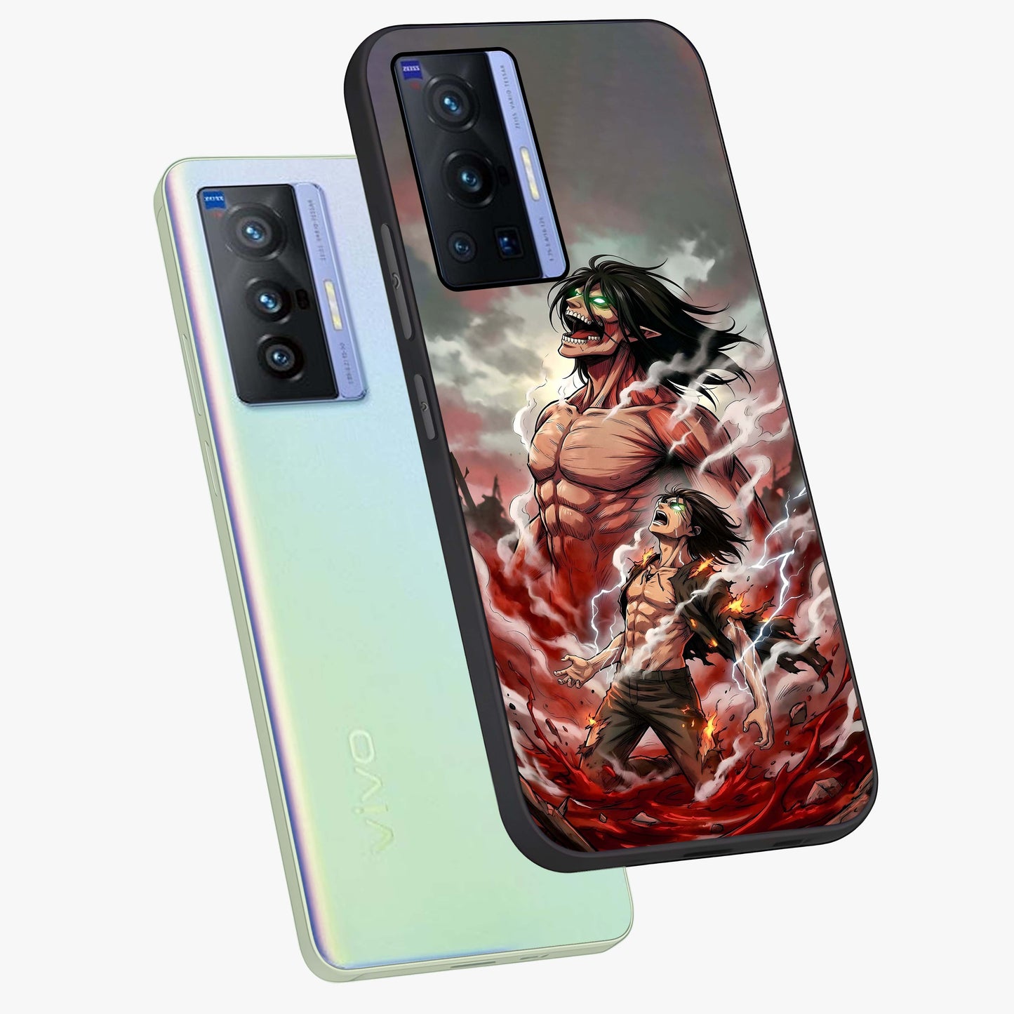 Titan Awakening Fury Glass Case displayed in angled mockup highlighting dramatic giant warrior design with bold anime aesthetic.
