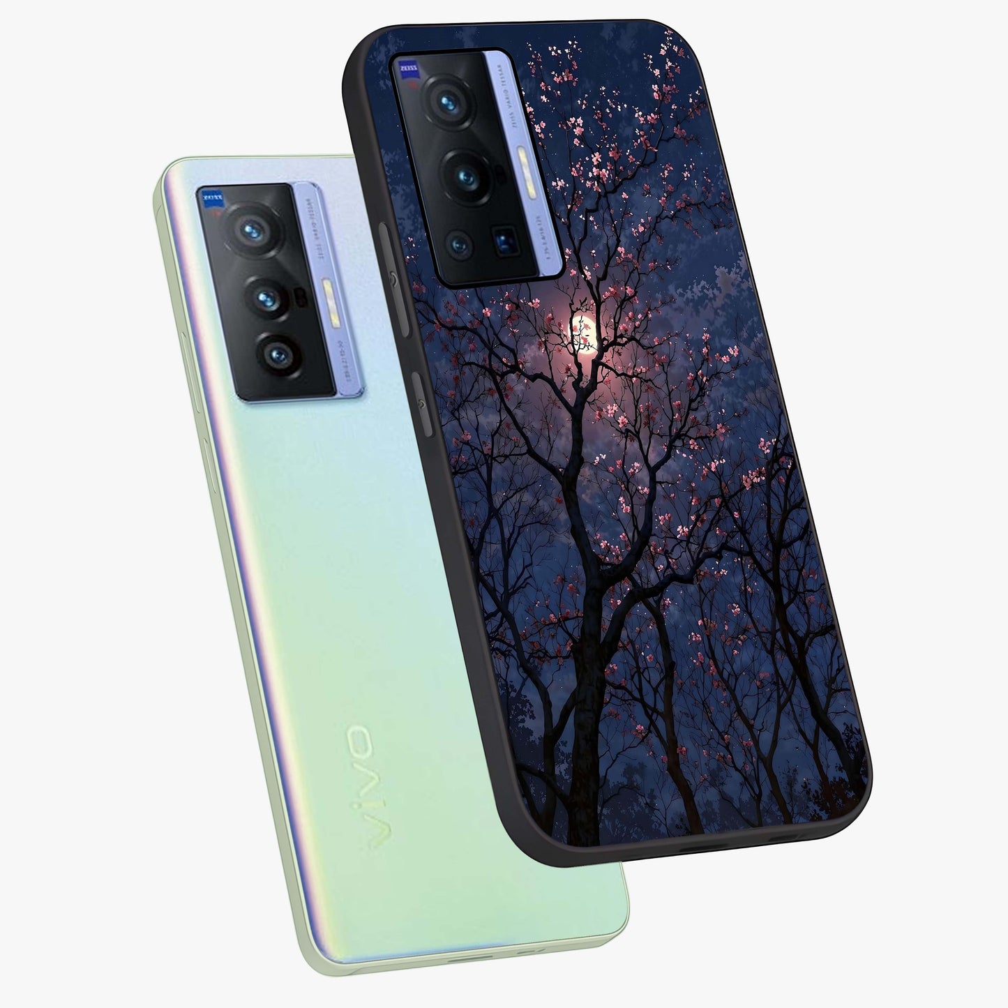 Twilight Sakura Serenade Glass Case displayed in angled mockup highlighting delicate sakura flower design with dreamy aesthetic.