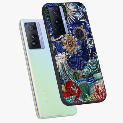 Universe Underwater Spark Glass Case displayed in angled mockup highlighting glowing aquatic design with celestial aesthetic.
