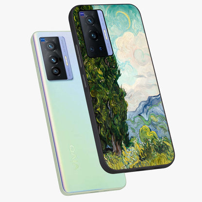 Van Gogh Vintage Art Glass Case displayed in angled mockup highlighting textured brushstroke design with classic aesthetic.
