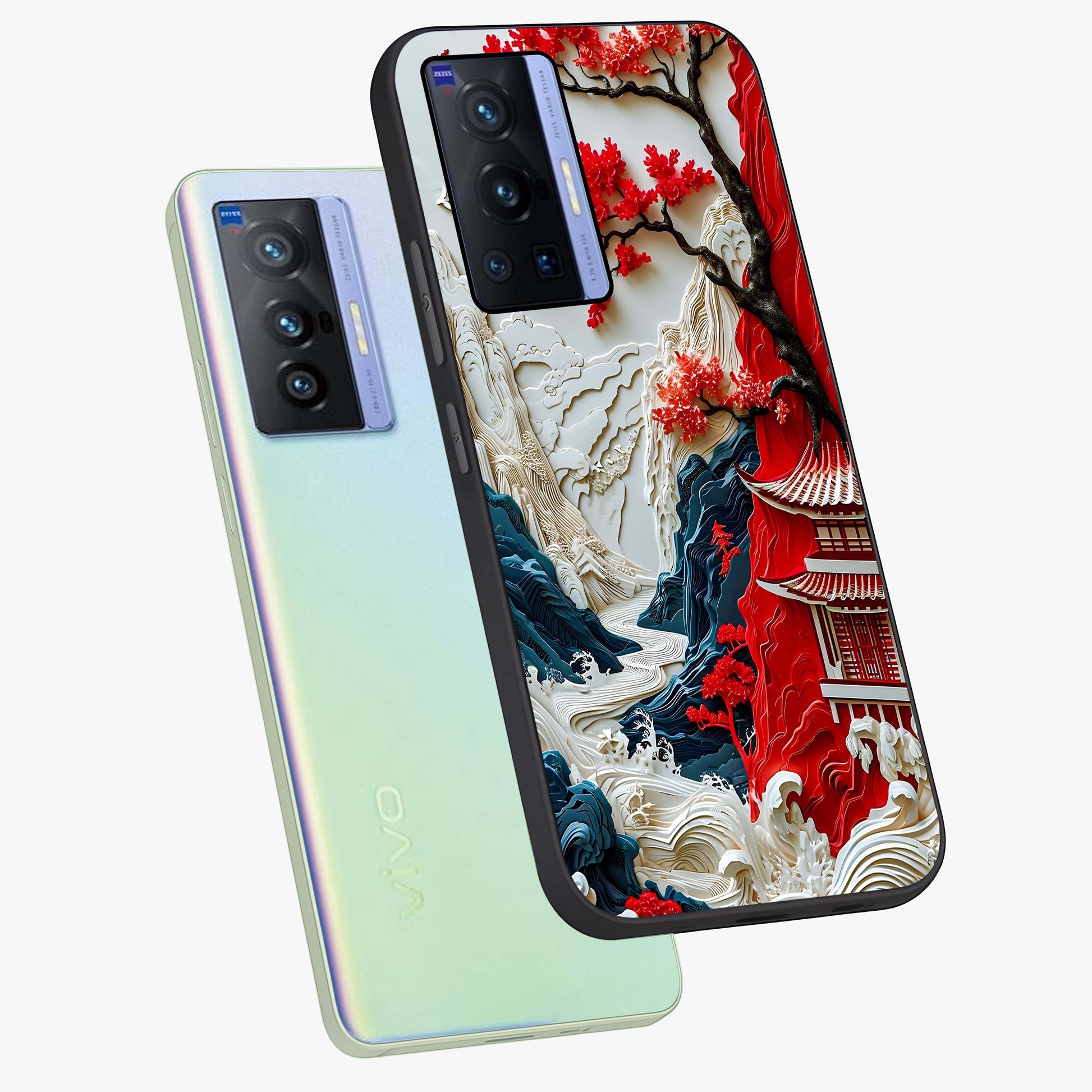 Whispers Of Sakura Waves Glass Case displayed in angled mockup highlighting flowing sakura design with soft floral aesthetic.