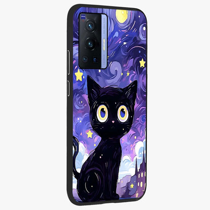 Abstract Cat Art Glass Case upright view showcasing creative feline illustration and aesthetic artistic style.