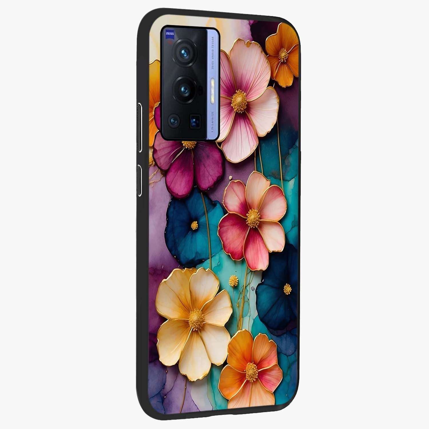Artlyn Grace Flower Pattern Glass Case upright view showcasing graceful floral artwork with aesthetic botanical style.