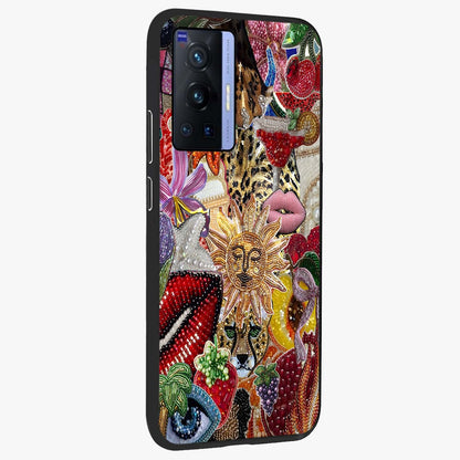 Beaded Fashion Jungle Glass Case upright view showcasing tropical jungle aesthetic with decorative bead elements.