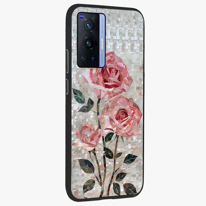 Blush Mosaic Bloom Glass Case upright view showcasing decorative floral mosaic artwork with stylish modern aesthetic.