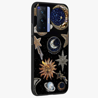 Celestial Gem Constellations Glass Case upright view showcasing cosmic constellation artwork with celestial aesthetic style.