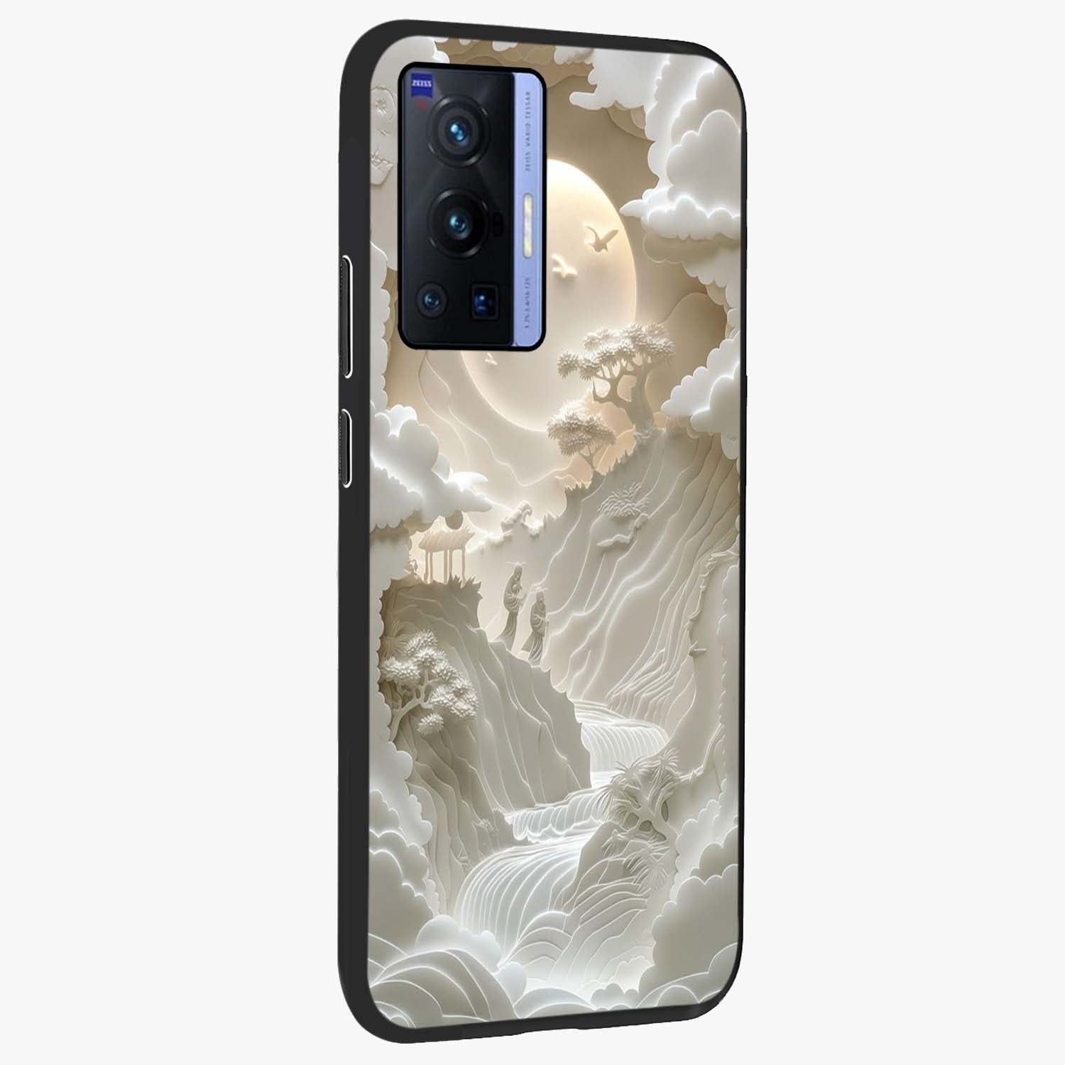 Celestial Origami Glass Case upright view showcasing creative origami artwork with modern celestial style.