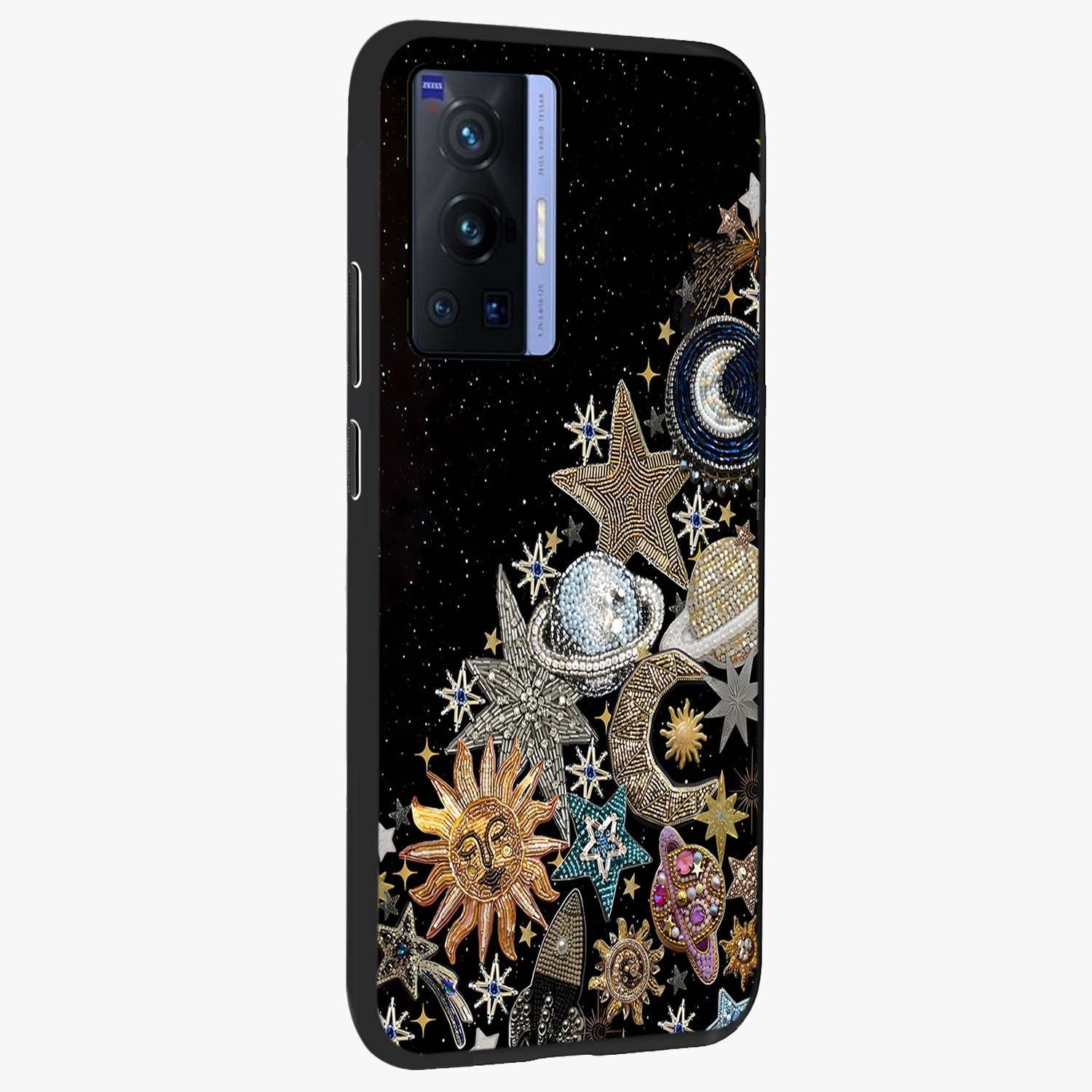 Cosmic Sparkle Dreams Glass Case upright view showcasing glowing cosmic artwork with magical galaxy theme.