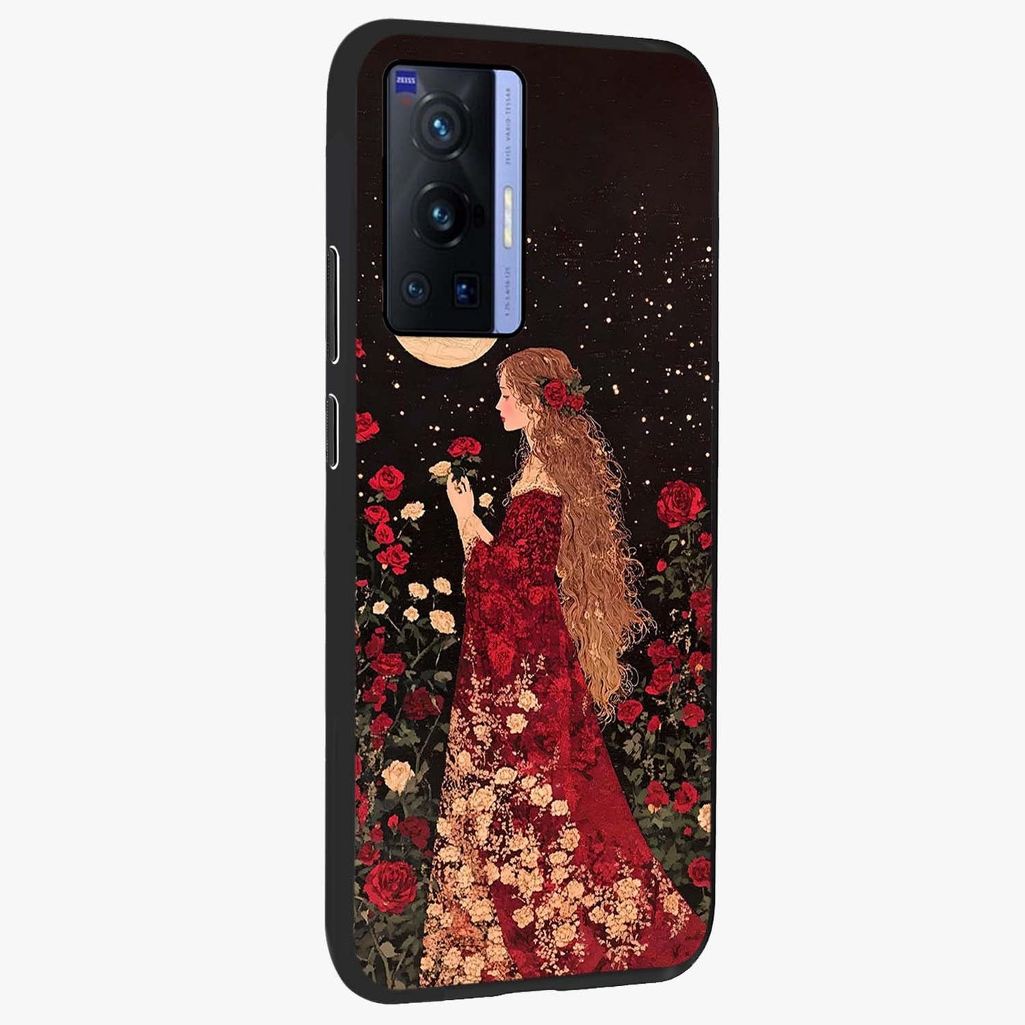 Crimson Dreams Glass Case upright view showcasing dreamy red toned artwork with modern aesthetic style.