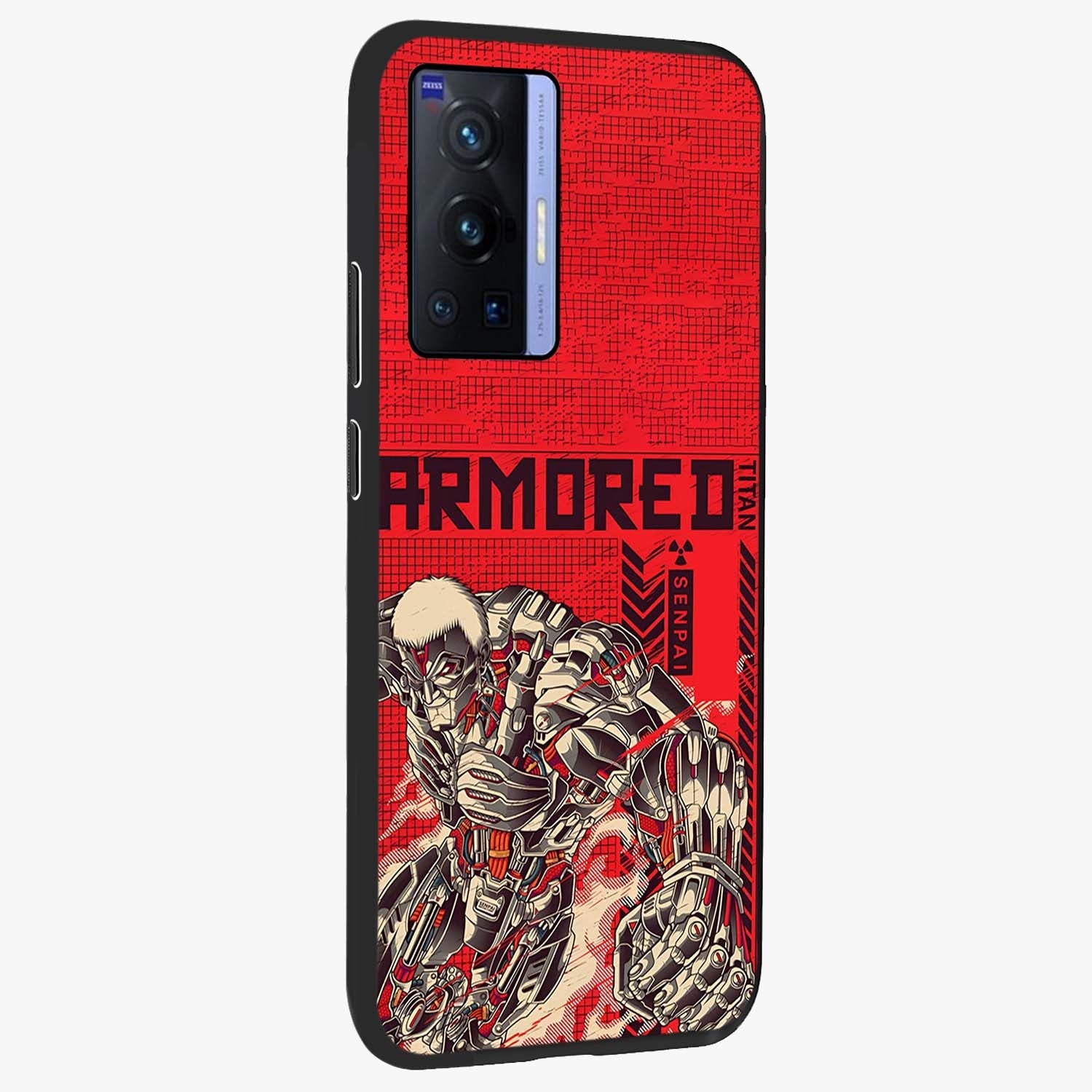 Crimson Mecha Titan Glass Case upright view showcasing dynamic robotic titan design with sci-fi inspired theme.