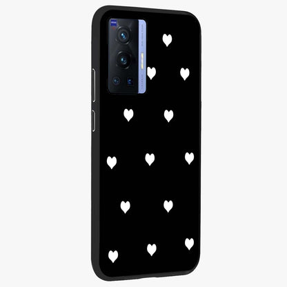 Cute And Simple White Hearts Glass Case upright view showcasing simple white hearts artwork with soft minimal theme.