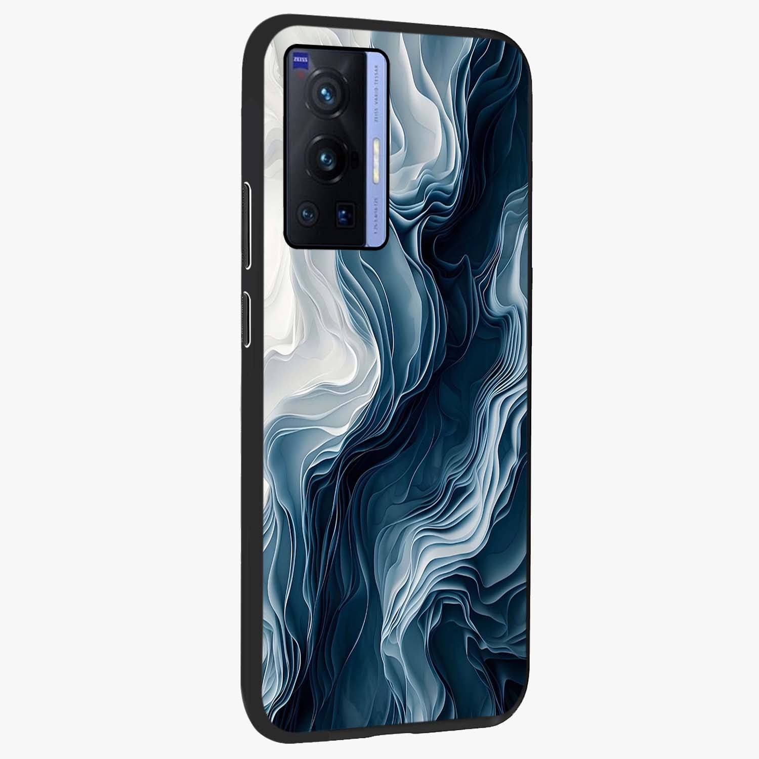 Ethereal Paper Marble Glass Case upright view showcasing smooth marble artwork with refined minimalist theme.