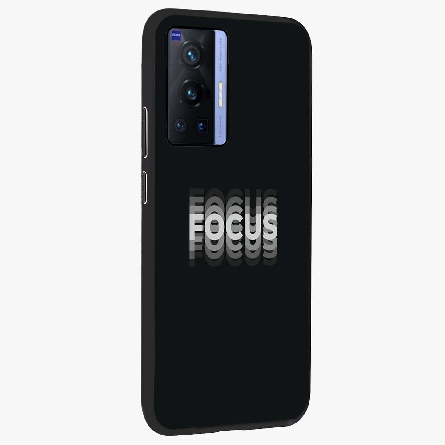 Focus Mode On Glass Case upright view showcasing strong typography statement with sleek motivational theme.