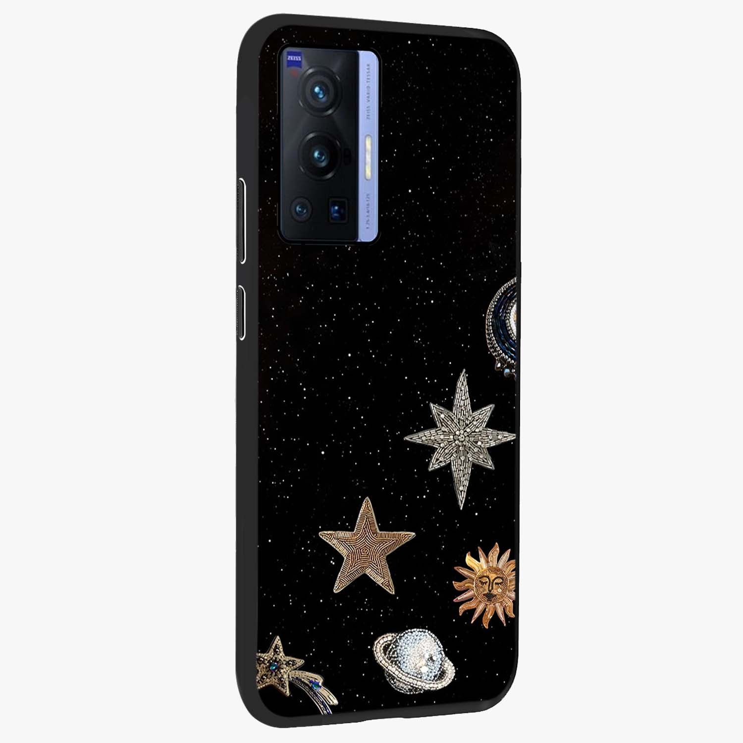 Galactic Charm Glow Glass Case upright view showcasing glowing cosmic charm artwork with magical celestial style.