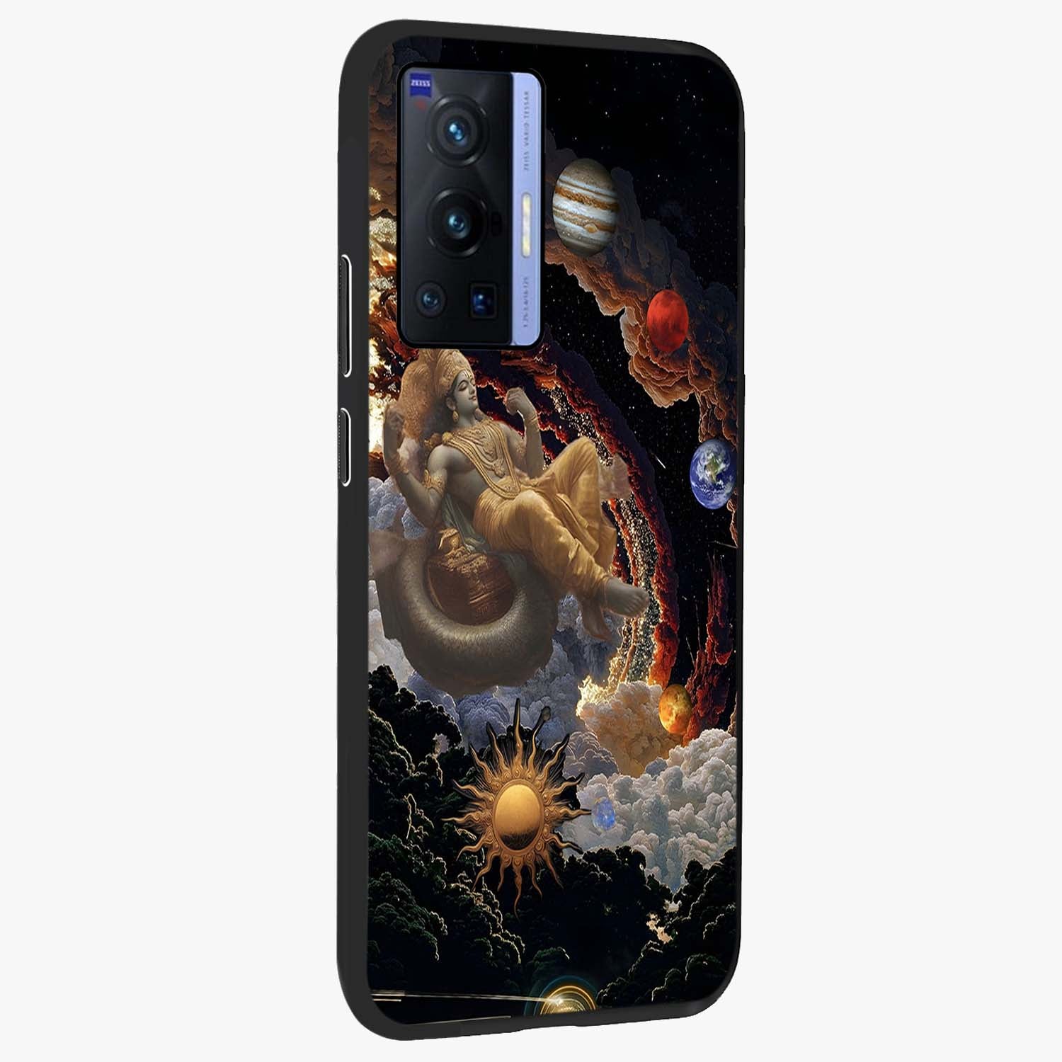 Galactic Divine God Glass Case upright view showcasing mystical divine artwork with dramatic cosmic theme.
