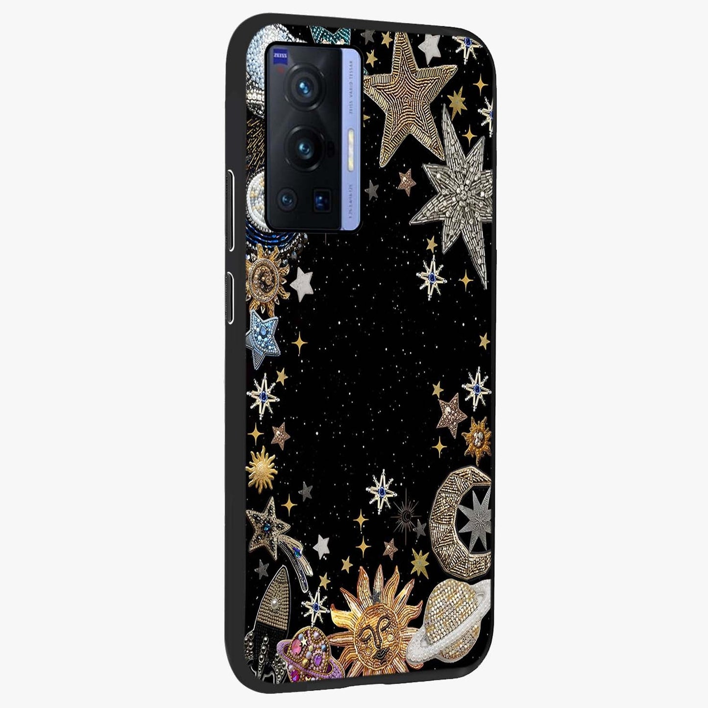 Galactic Jewel Stars Glass Case upright view showcasing glittering star jewel artwork with vibrant galaxy theme.
