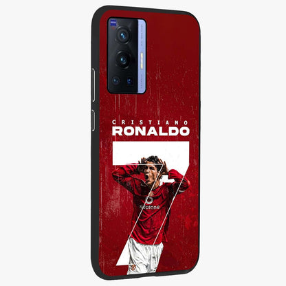 Goal Celebration Legacy Glass Case upright view showcasing dynamic football inspired artwork with victory celebration aesthetic.
