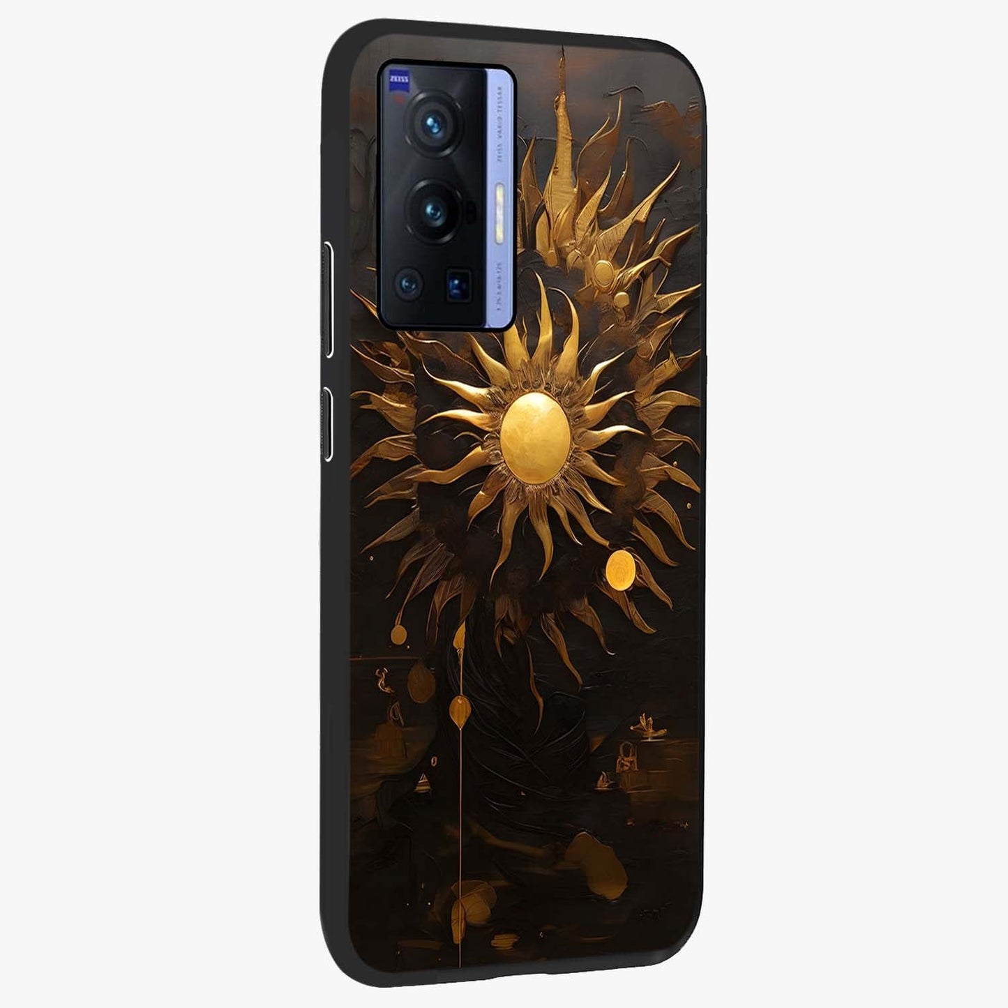 Golden Sun Majesty Glass Case upright view showcasing haunting graveyard artwork with dramatic dark theme.