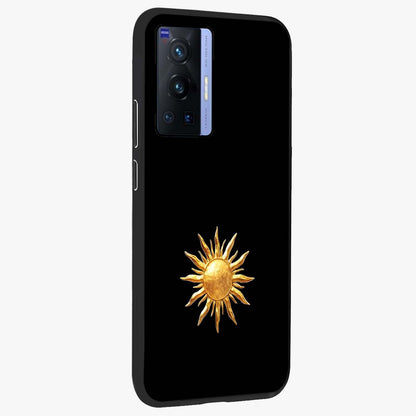 Golden Sun Minimalism Glass Case upright view showcasing haunting graveyard artwork with dramatic dark theme.