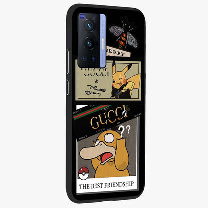 Gucci Play Mashup Glass Case upright view showcasing trendy luxury inspired artwork with modern fashion theme.