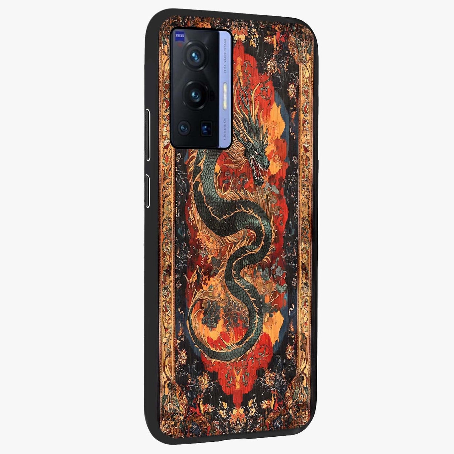 Inferno Dragon Soul Glass Case upright view showcasing intense dragon artwork with fantasy fire theme.