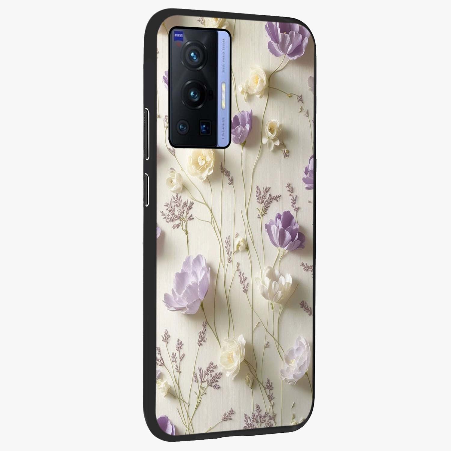 Lilac Breeze Harmony Glass Case upright view showcasing delicate lilac artwork with peaceful floral theme.