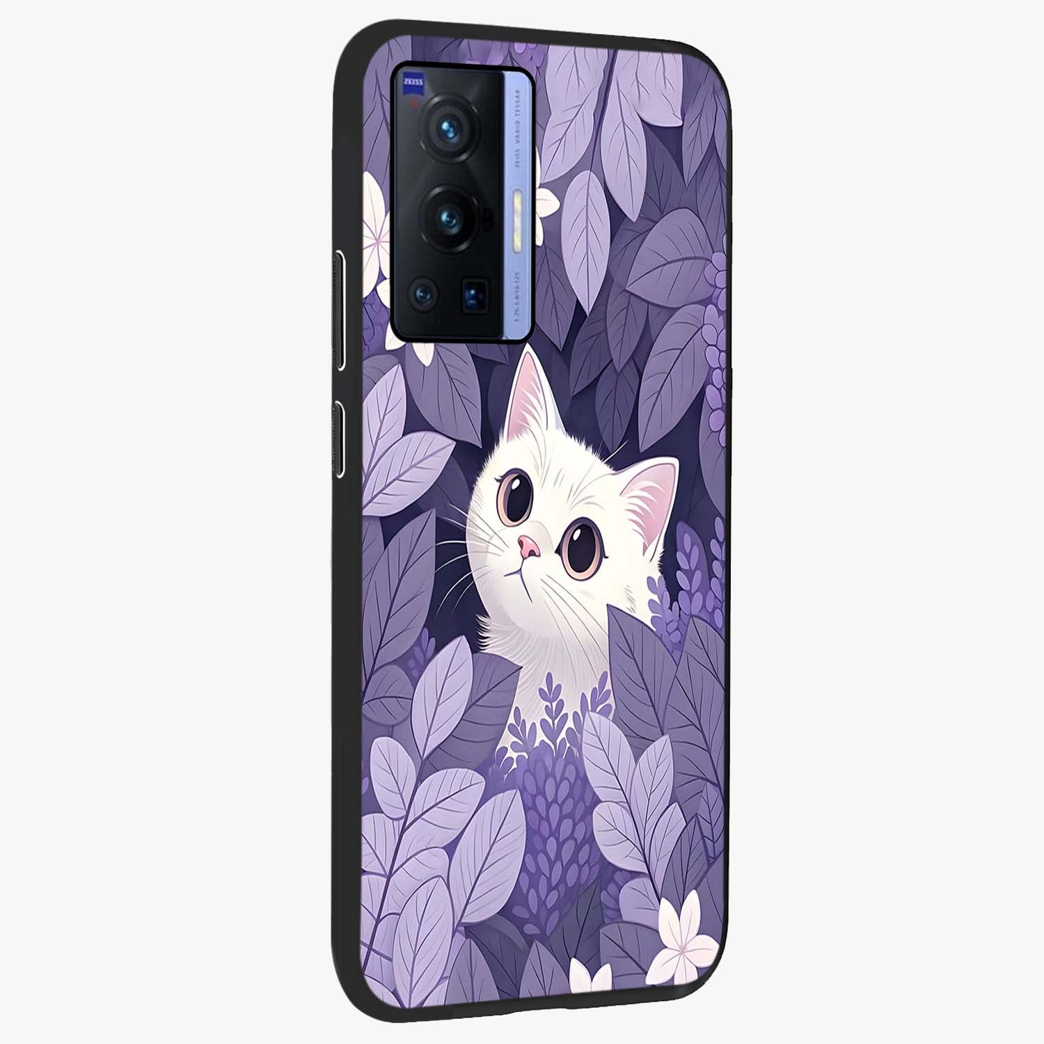 Lilac Hide Peek Cat Glass Case upright view showcasing charming cat artwork with adorable peek theme.