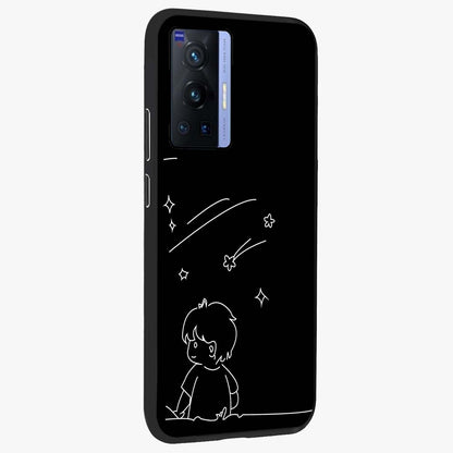 Line Art Boy With Shooting Stars Glass Case upright view showcasing artistic shooting star illustration with minimal style.