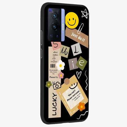 Lucky Aesthetic Collage Glass Case upright view showcasing vibrant collage artwork with youthful aesthetic theme.