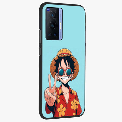 Luffy Summer Anime Vibe Glass Case upright view showcasing dynamic anime artwork with bright adventurous theme.