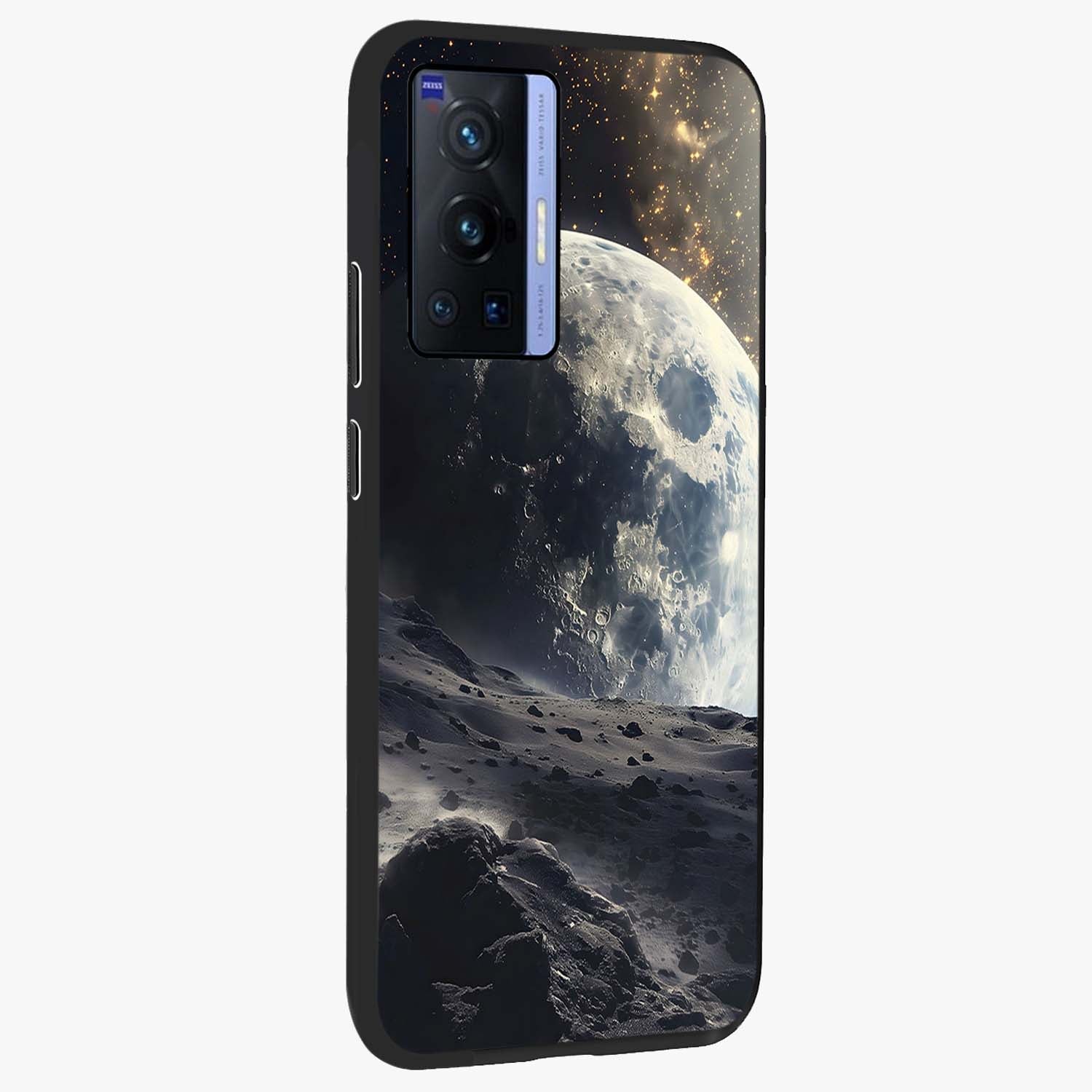 Lunar Horizon Glow Glass Case upright view showcasing radiant lunar artwork with calm cosmic theme.