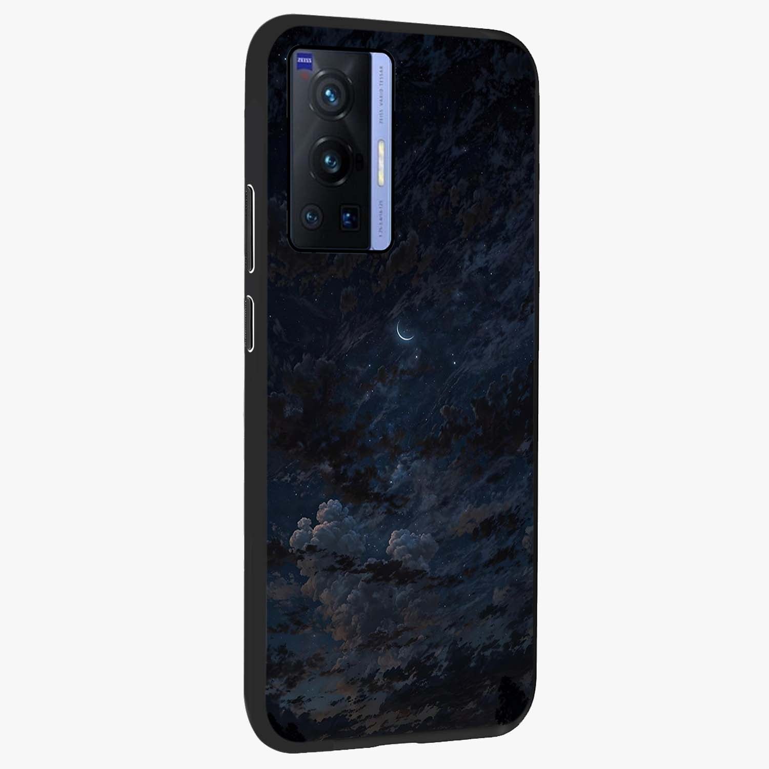 Lunar Veil Silence Glass Case upright view showcasing calm moon themed artwork with serene night atmosphere.