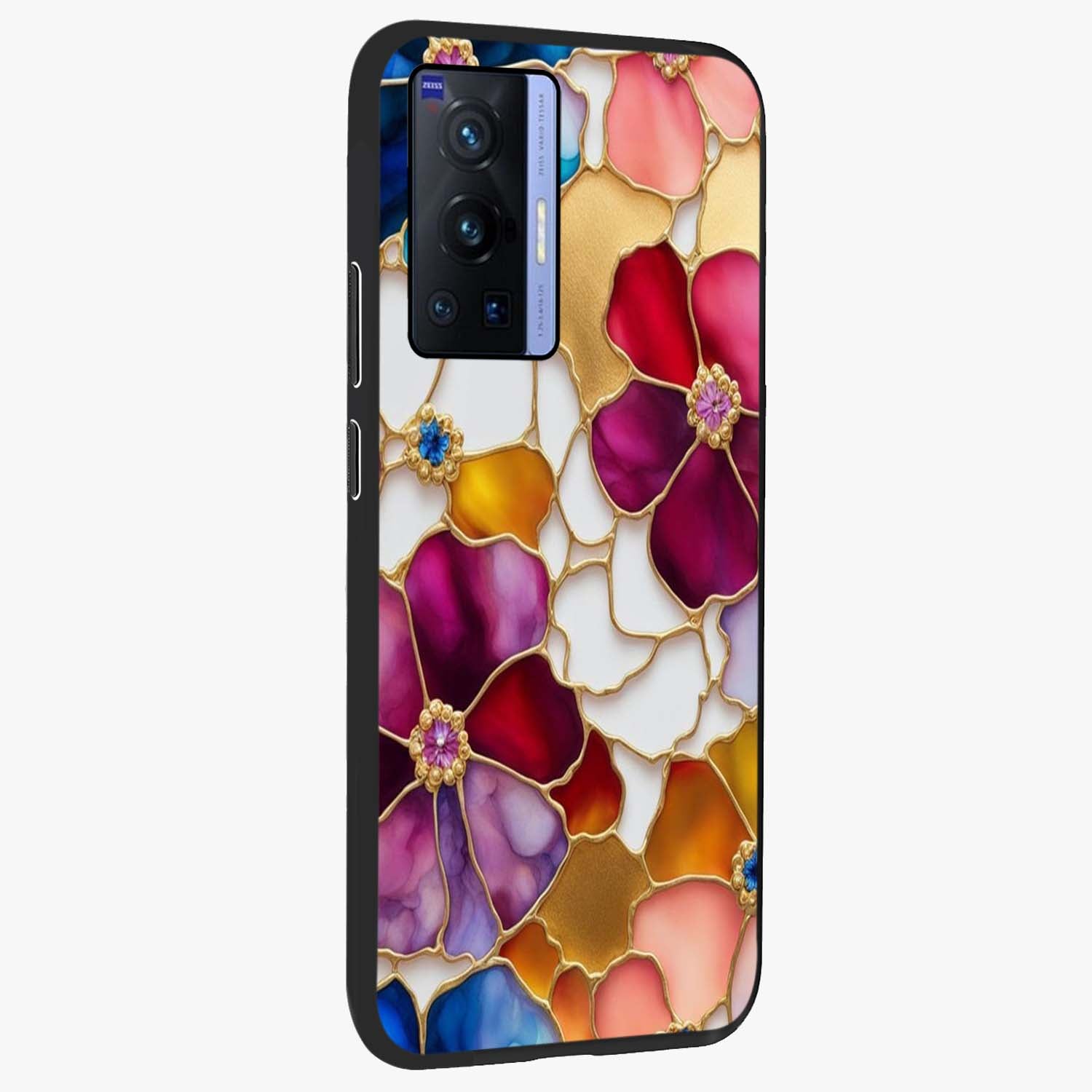Marble Flower Pattern Glass Case upright view showcasing decorative marble flower artwork with refined style.