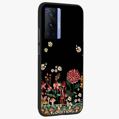Midnight Bloom Pattern Glass Case upright view showcasing decorative floral artwork with deep night themed palette.