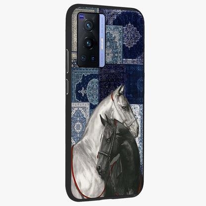 Midnight Stallion Blues Glass Case upright view showcasing dramatic horse artwork with bold artistic theme.