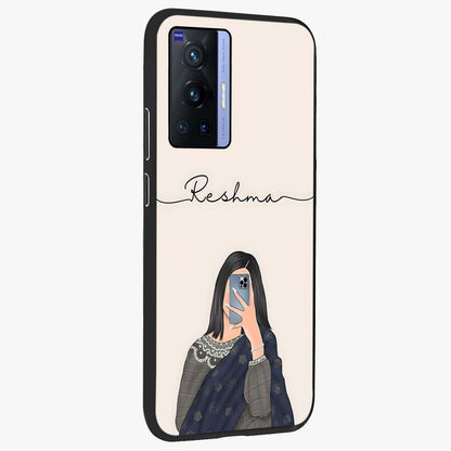 Mirror Mood Muse With Custom Name Glass Case upright view showcasing artistic mirror themed artwork with personalized aesthetic.