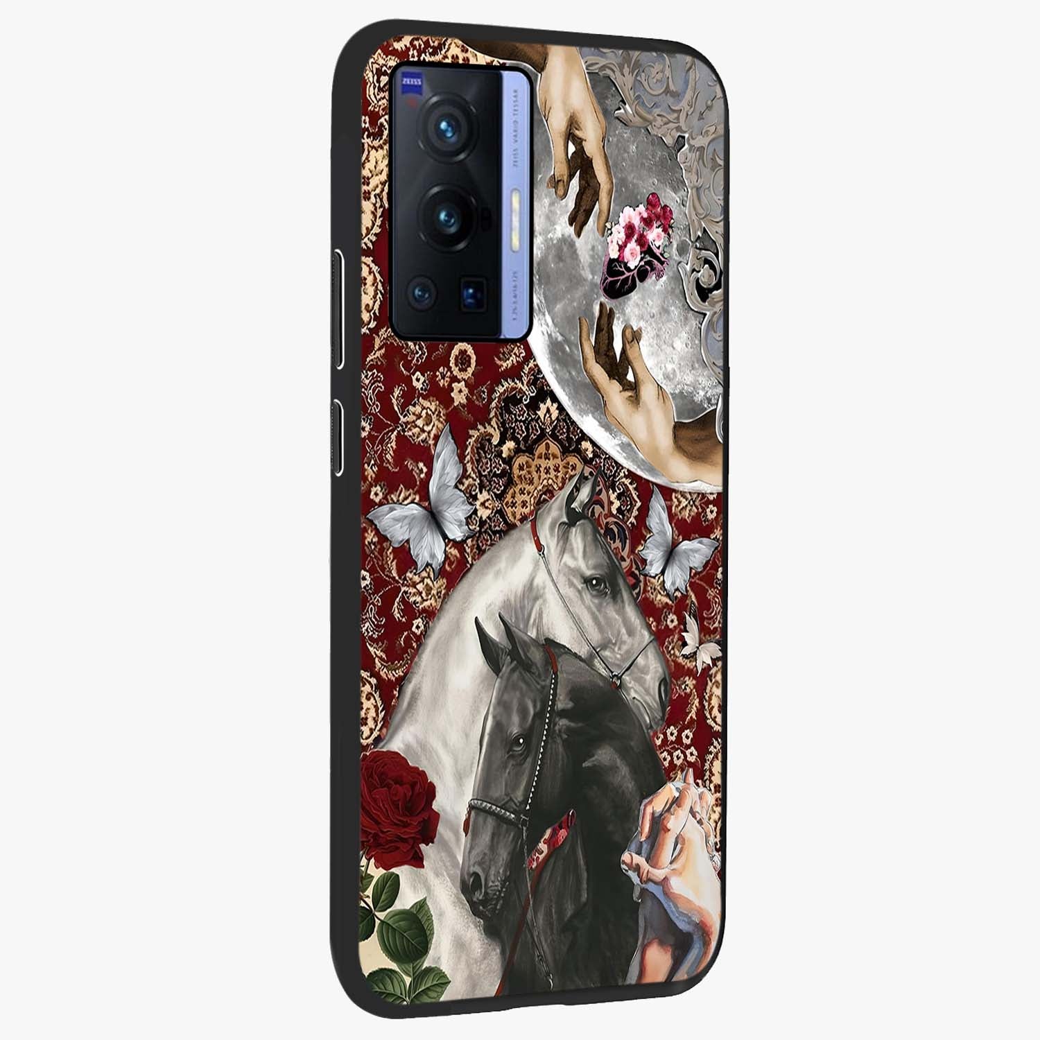 Moonlit Royal Stallion Glass Case upright view showcasing dramatic horse artwork with glowing moon themed design.